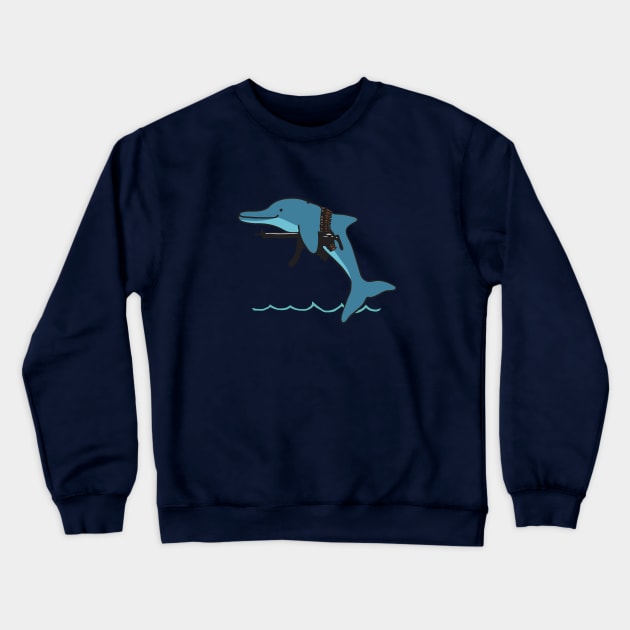 Machine Gun Dolphin Crewneck Sweatshirt by noranovak